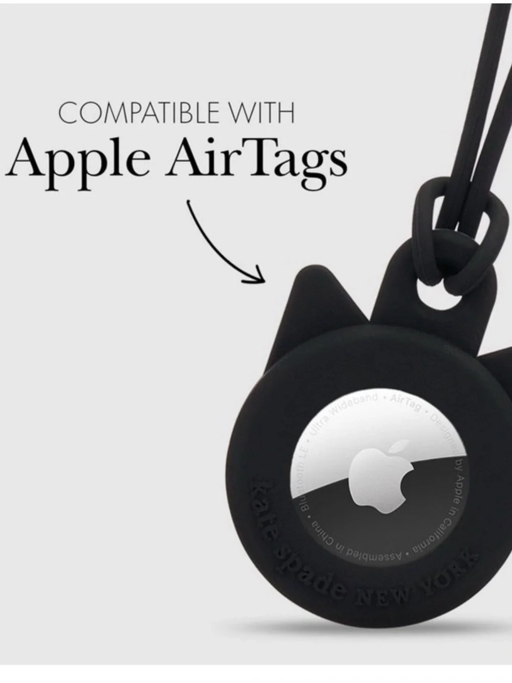 kate spade Black Cat AirTag Protective Case with Gold Clip